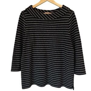 Talbots Nautical Navy with White Stripe Cotton 3/4 Sleeve Top, Medium